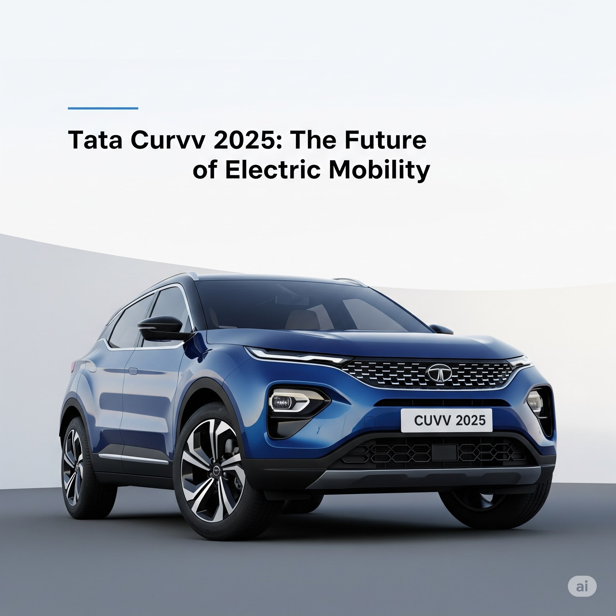 Tata Curvv 2025 electric SUV front and side view in blue color